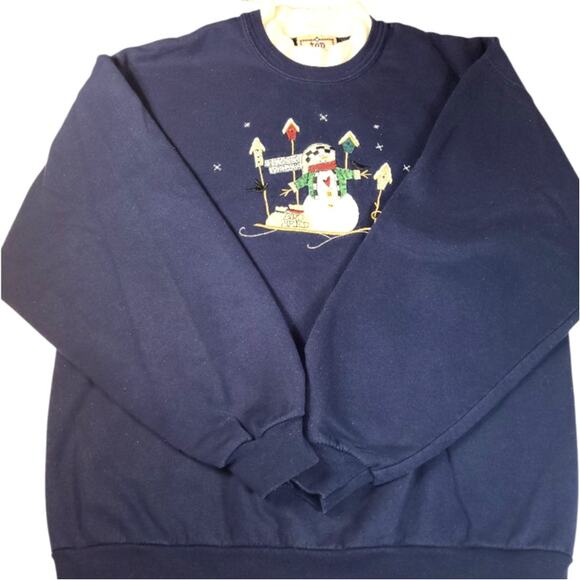 VTG Top Stitch by Morning Sun Double Crew Embroidered Christmas Sweatshirt L USA - Picture 4 of 7